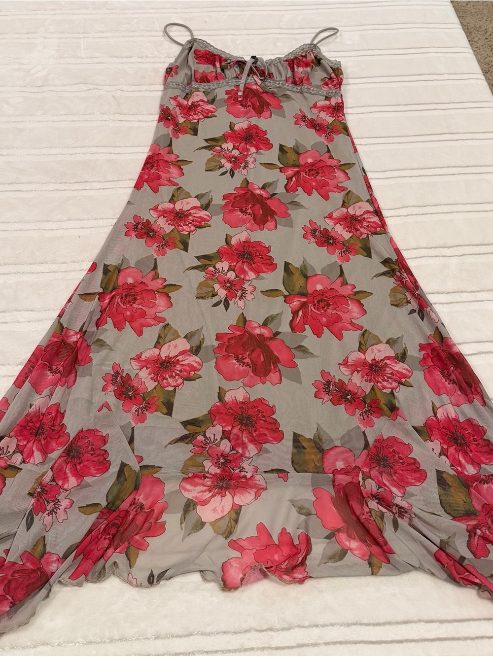 Fashion Nova Gray Floral Slip Dress with Pink Flowers